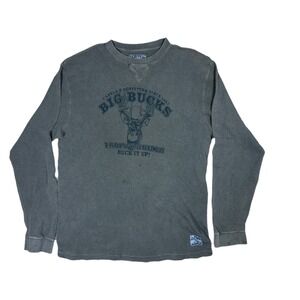 Field Duty Thermal Shirt Men XL Green Good Big Bucks Graphic Waffle Knit Long